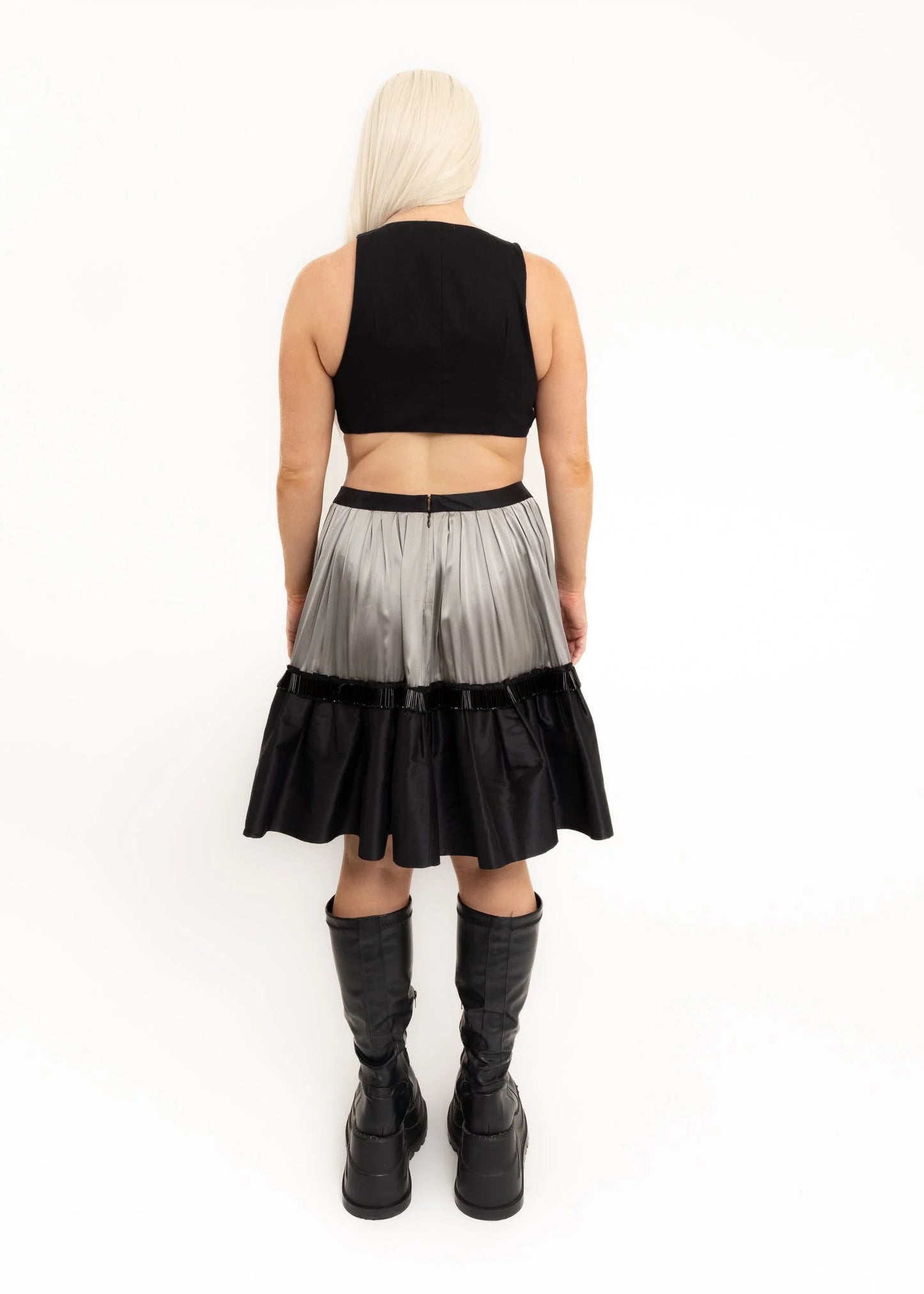 Moschino Cheap & Chic Tiered silk skirt with beaded trim