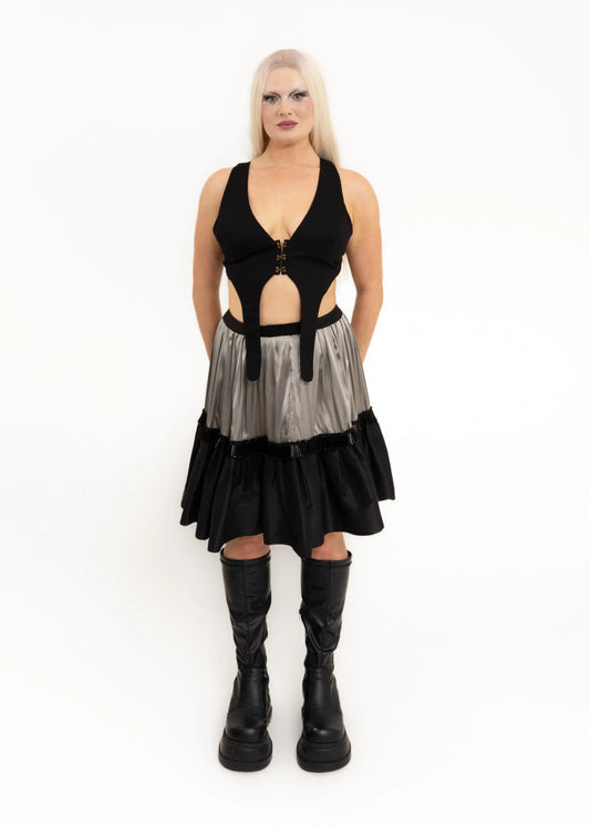 Moschino Cheap & Chic Tiered silk skirt with beaded trim