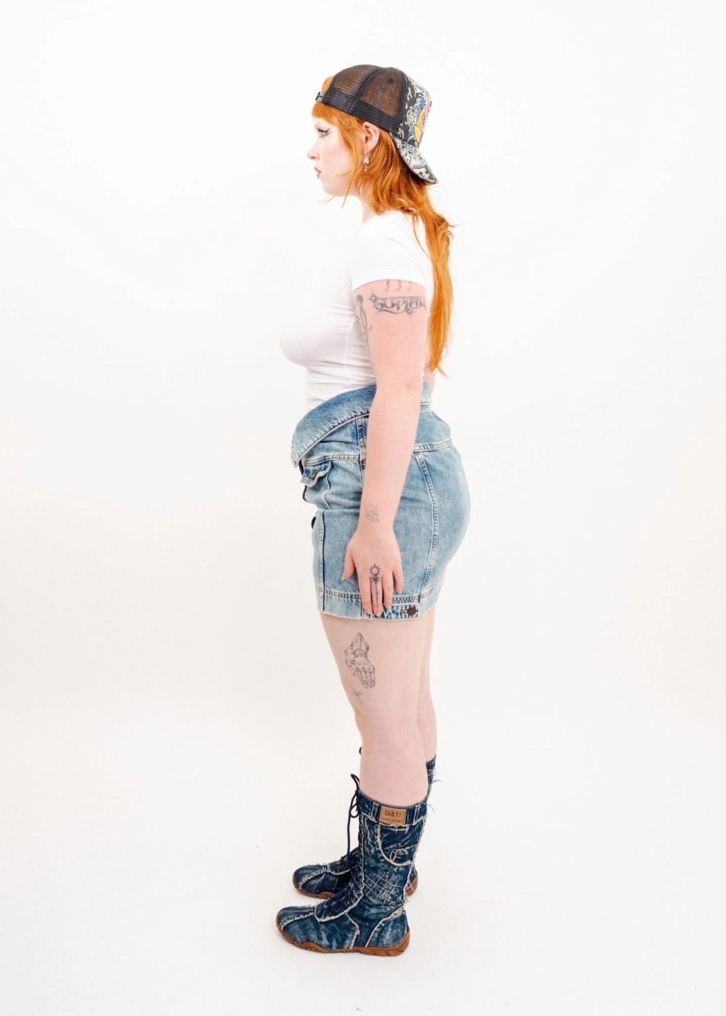 H&Moschino Trompe l’oeil ’collared’ denim mini skirt