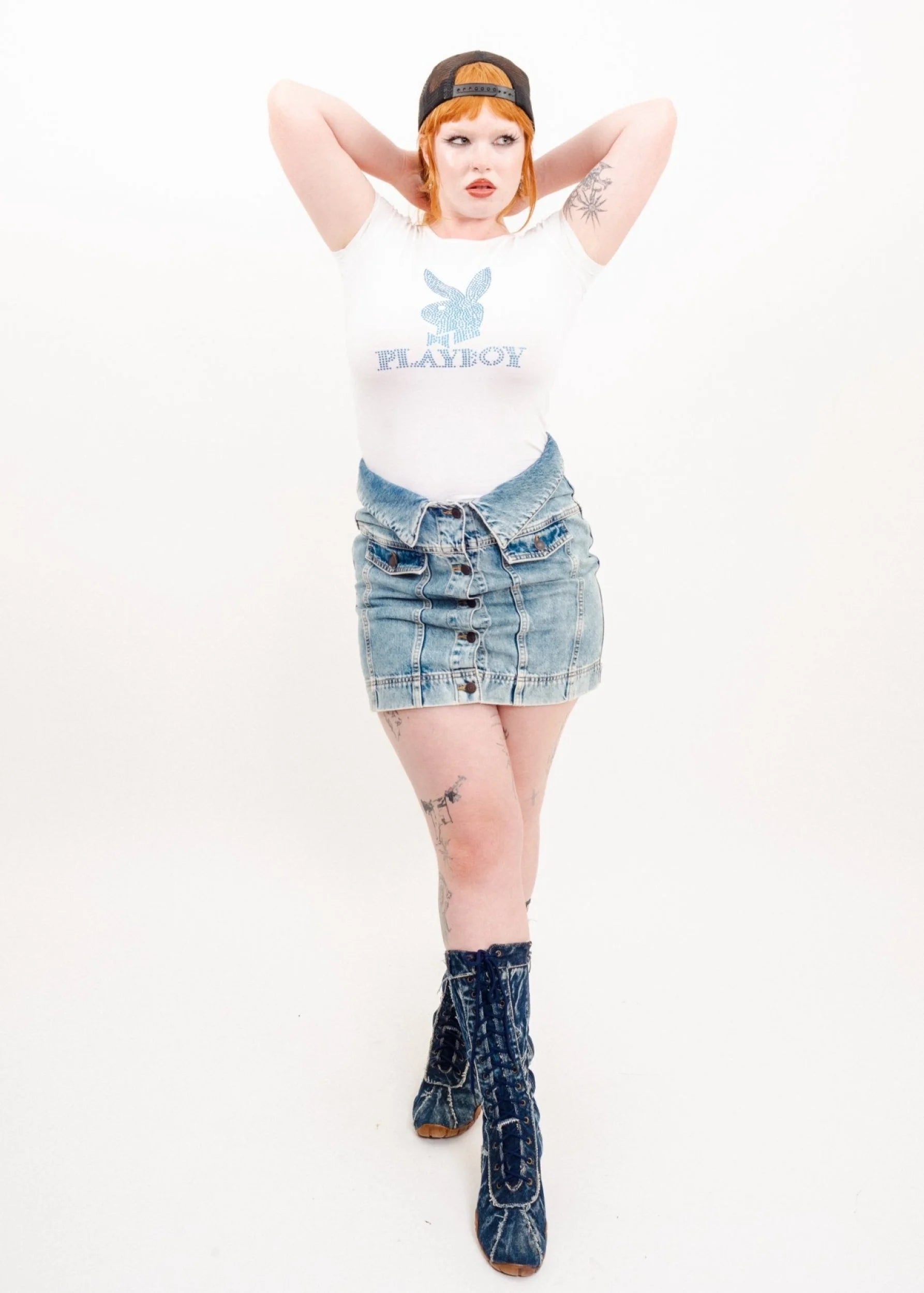 H&Moschino Trompe l’oeil ’collared’ denim mini skirt