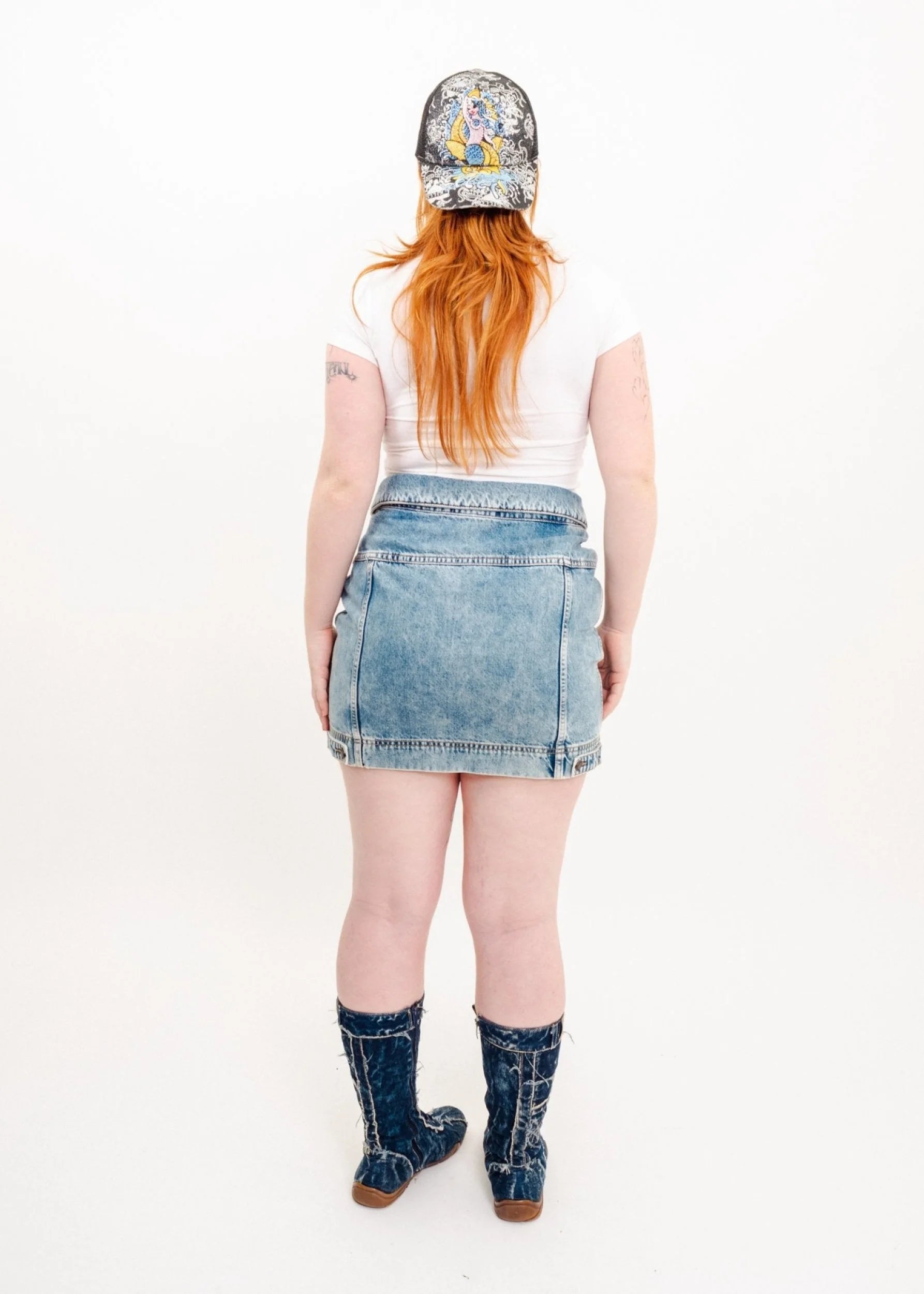 H&Moschino Trompe l’oeil ’collared’ denim mini skirt