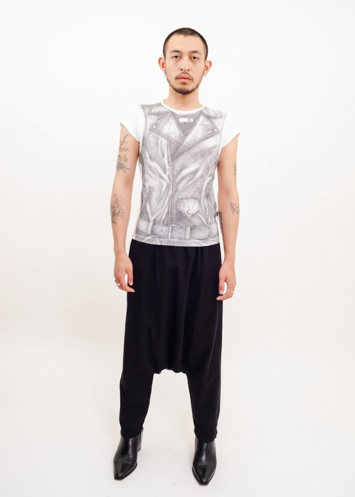 Just Cavalli Trompe l’oeil leather daddy graphic tee