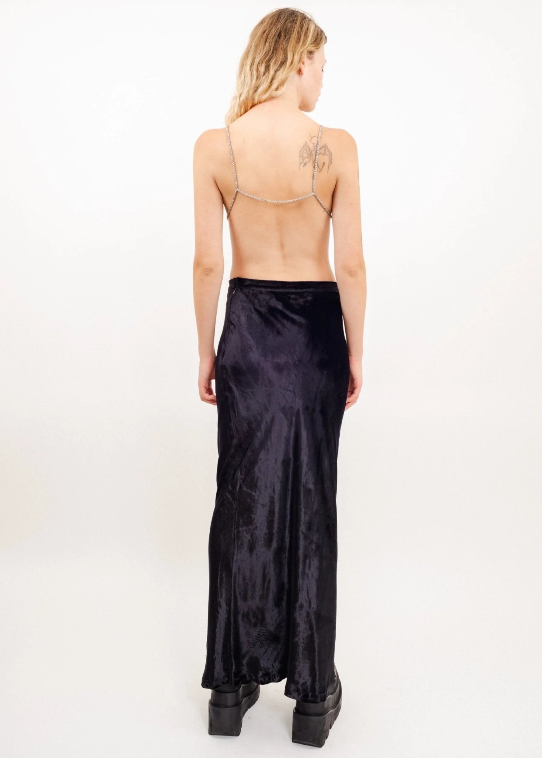 Alexander Wang Ultra long bias cut black crushed velvet maxi skirt