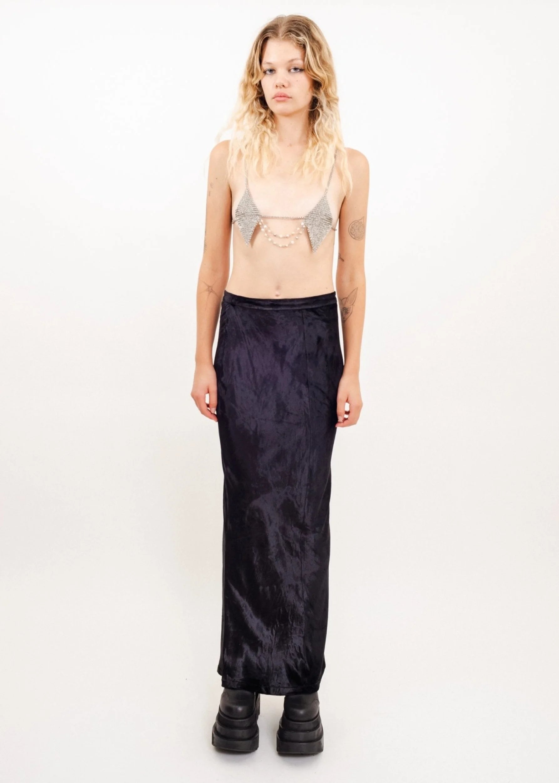 Alexander Wang Ultra long bias cut black crushed velvet maxi skirt