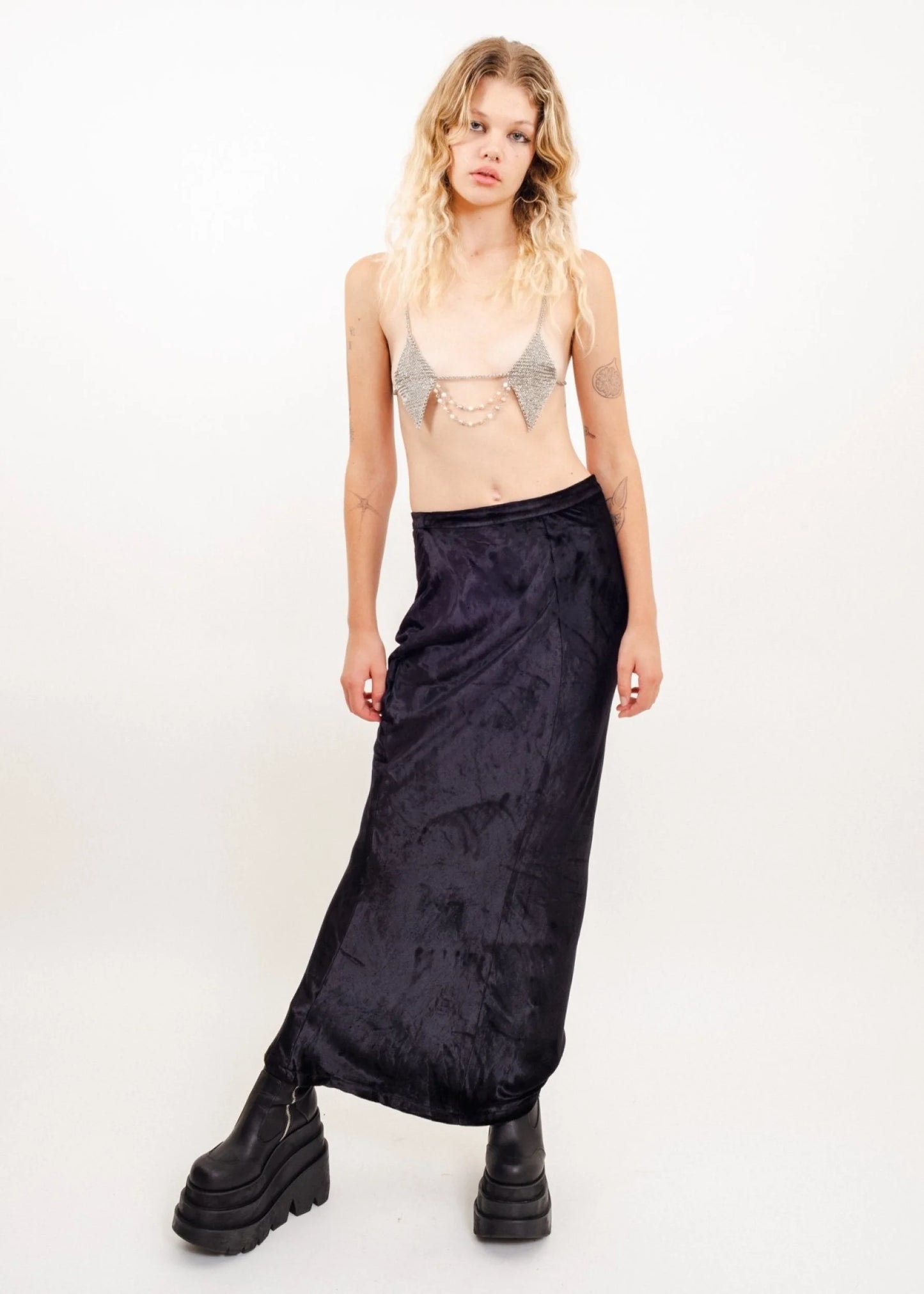 Alexander Wang Ultra long bias cut black crushed velvet maxi skirt