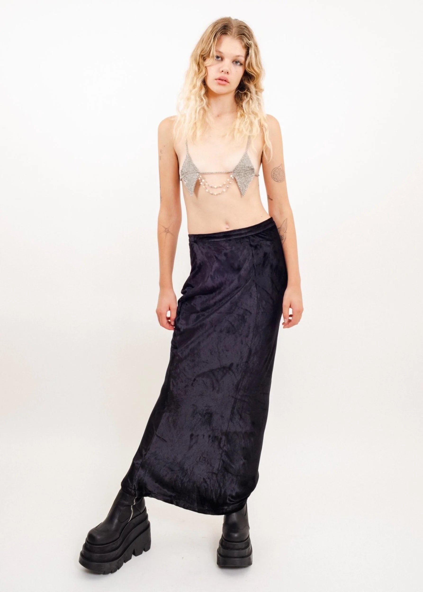 Alexander Wang Ultra long bias cut black crushed velvet maxi skirt