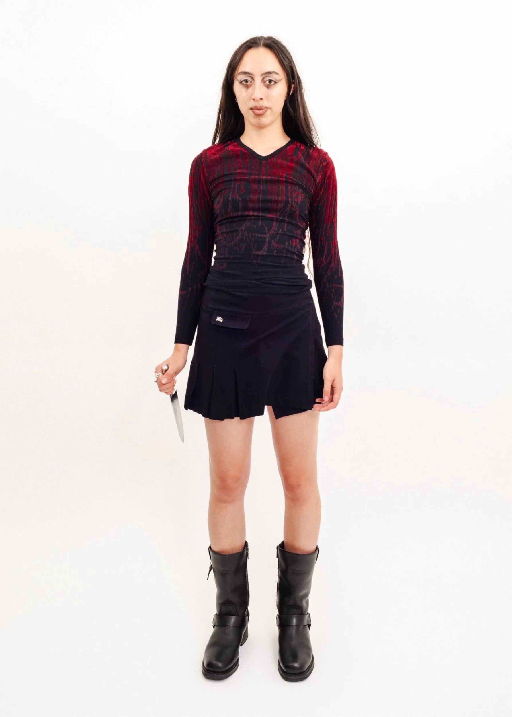 Gaultier Jean’s Velvet flocked 90s club kid blood splatter top