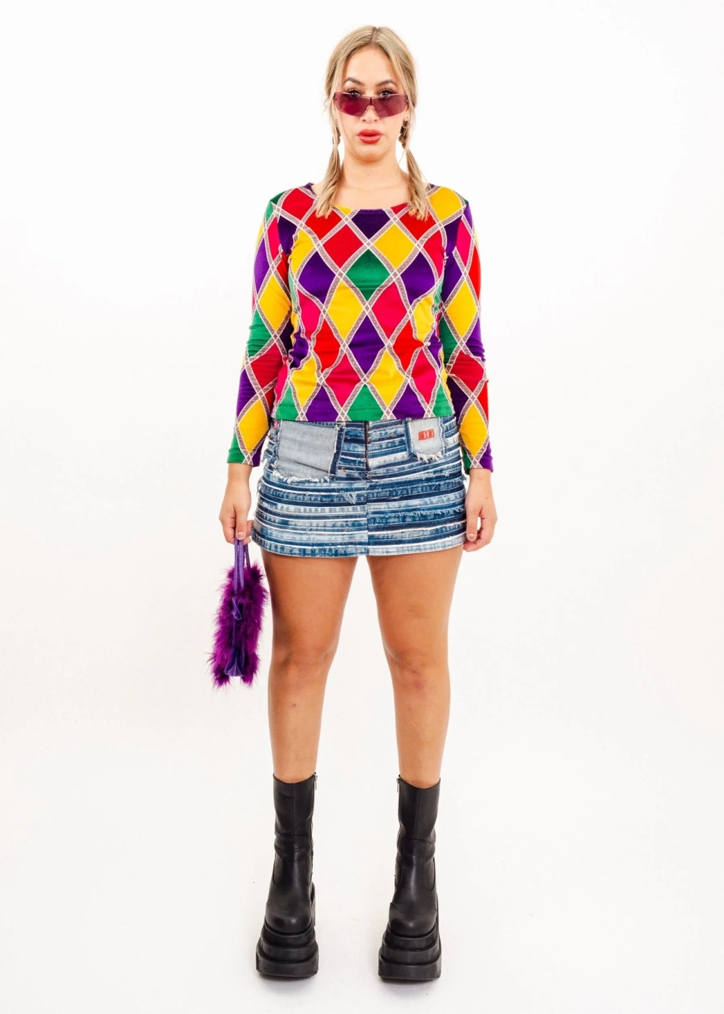 Cheap and Chic by Moschino Velvet harlequin/ diamond print top