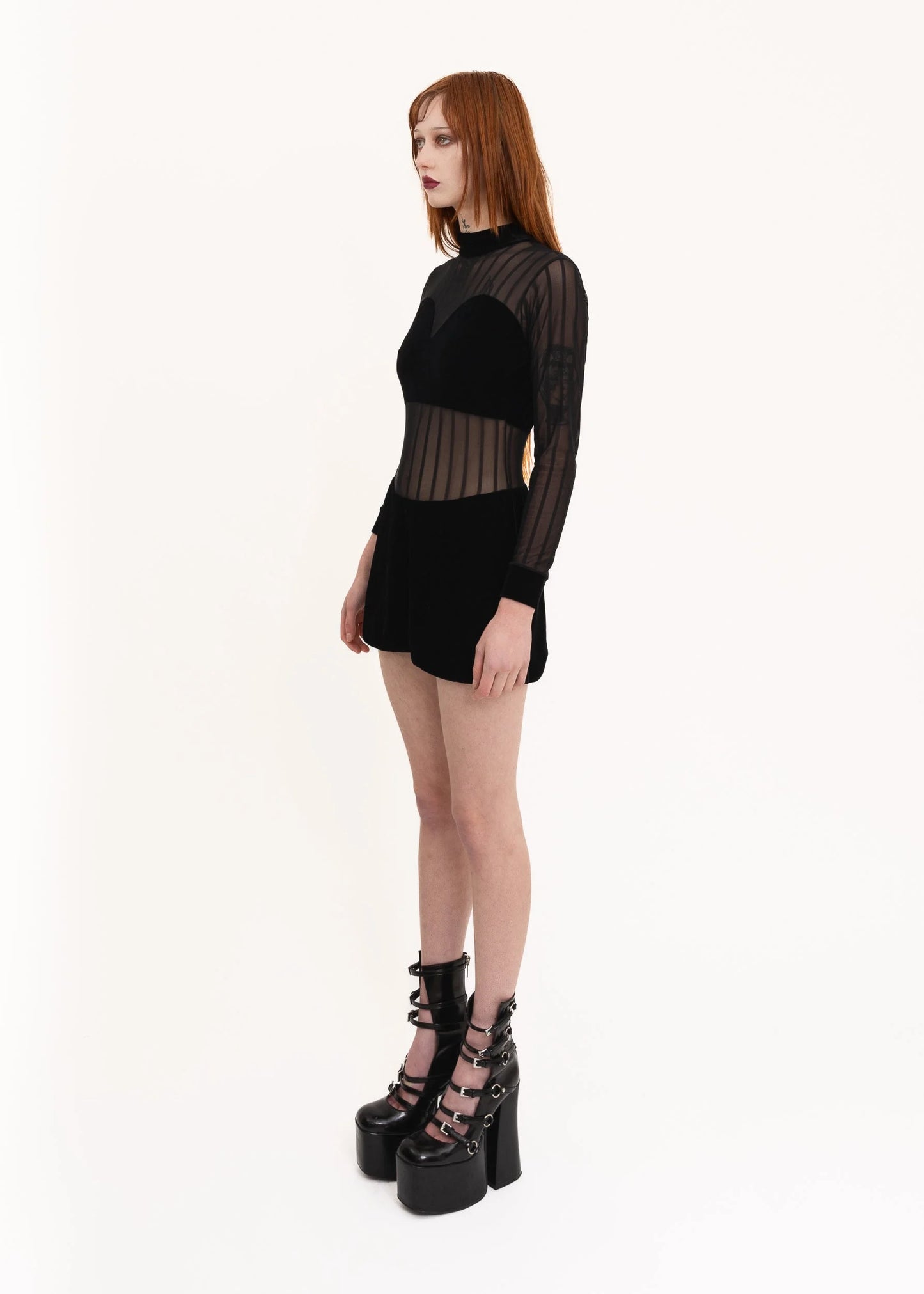 Bizarre Bazaar Velvet/ mesh panelled mini dress