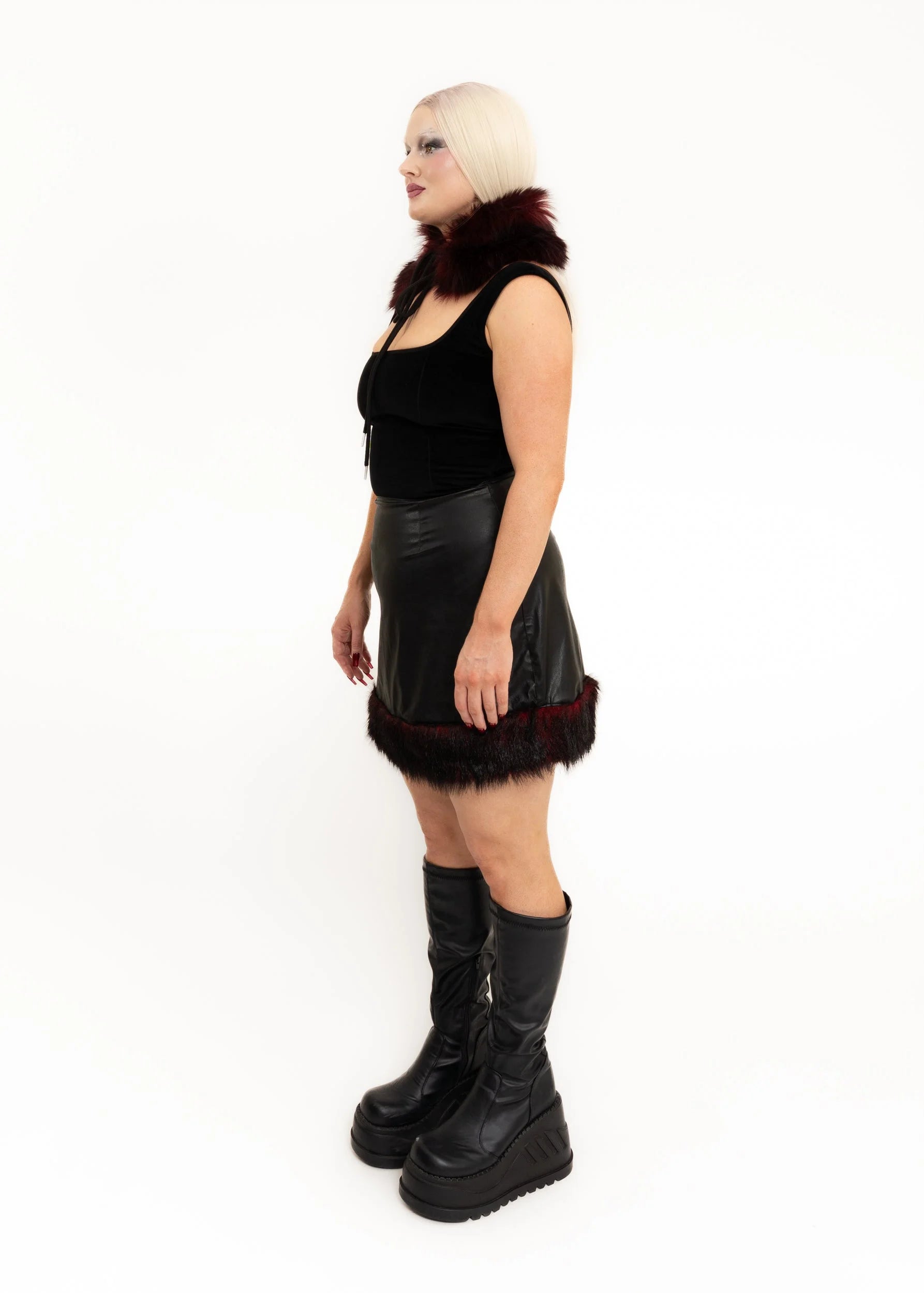 Phaze Vinyl skirt with faux fur trim