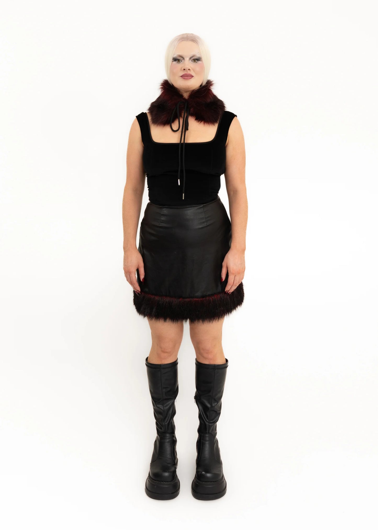 Phaze Vinyl skirt with faux fur trim