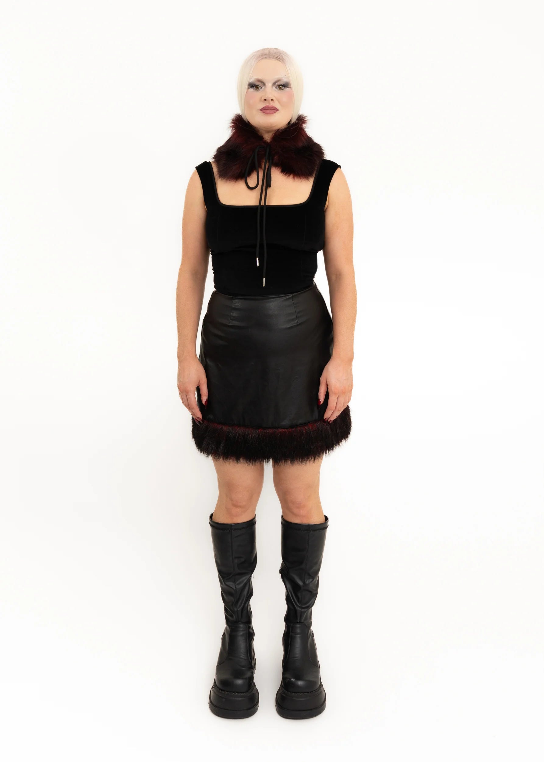 Phaze Vinyl skirt with faux fur trim