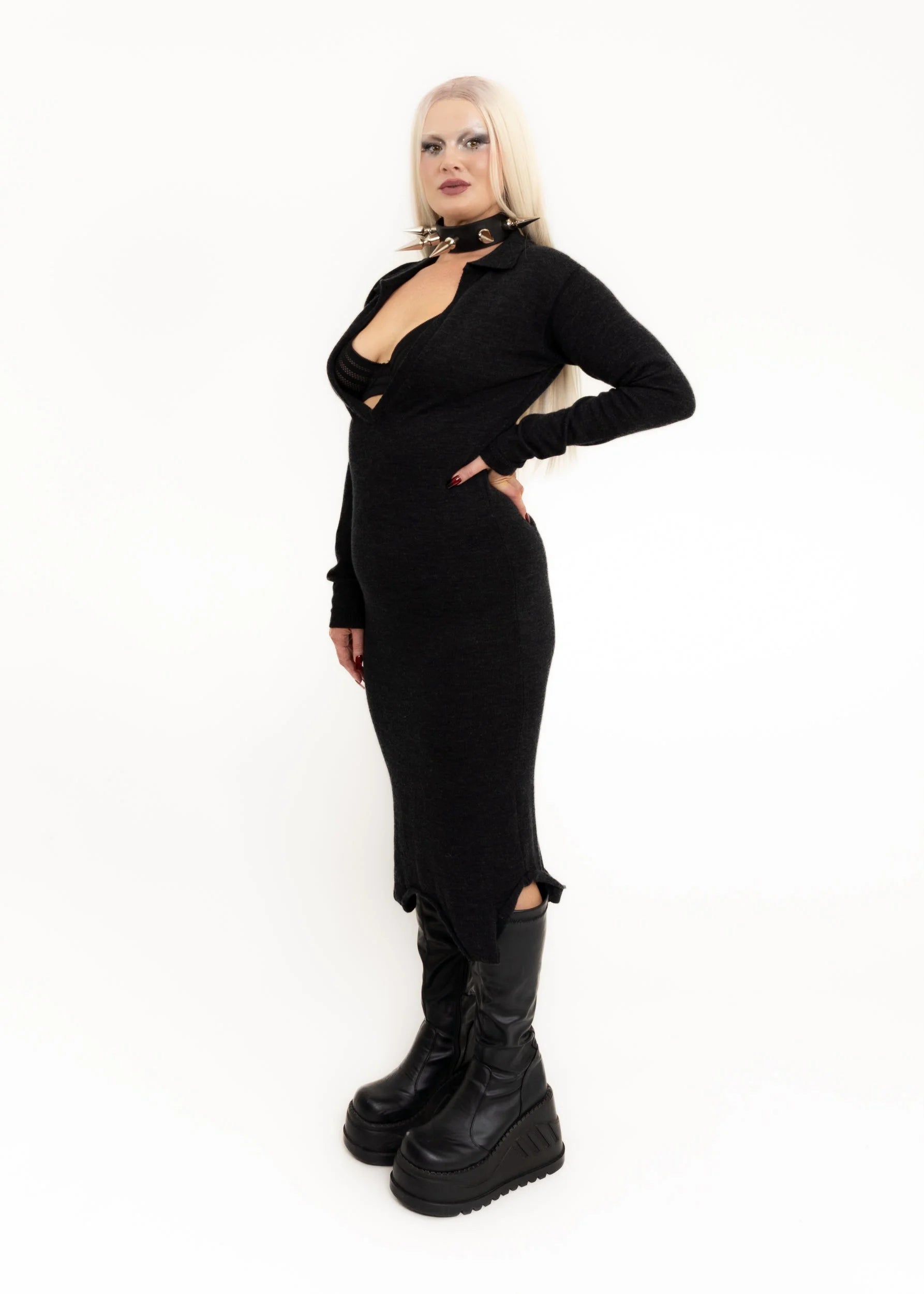 Nom* D Wool knit dress with plunging neckline