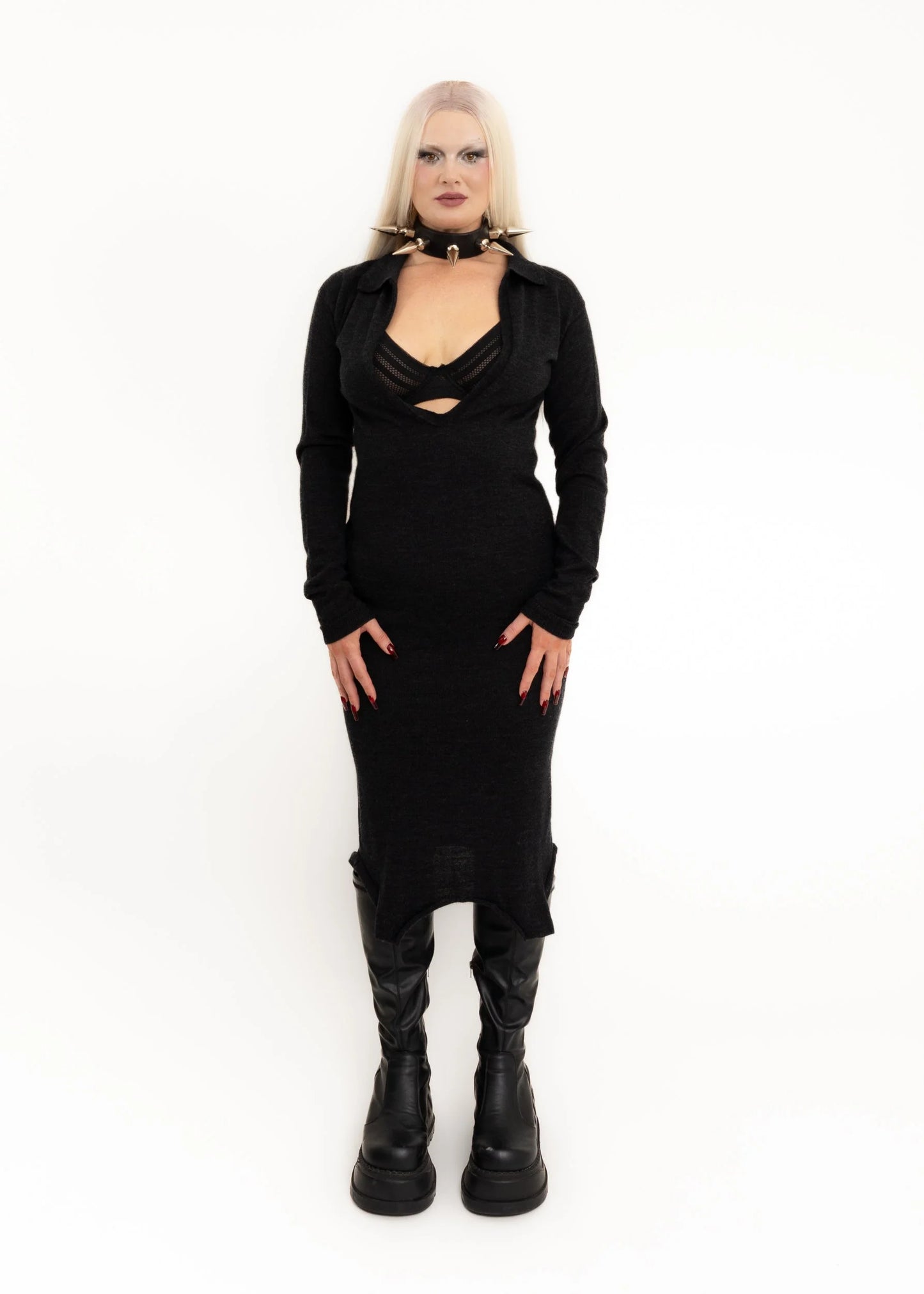 Nom* D Wool knit dress with plunging neckline