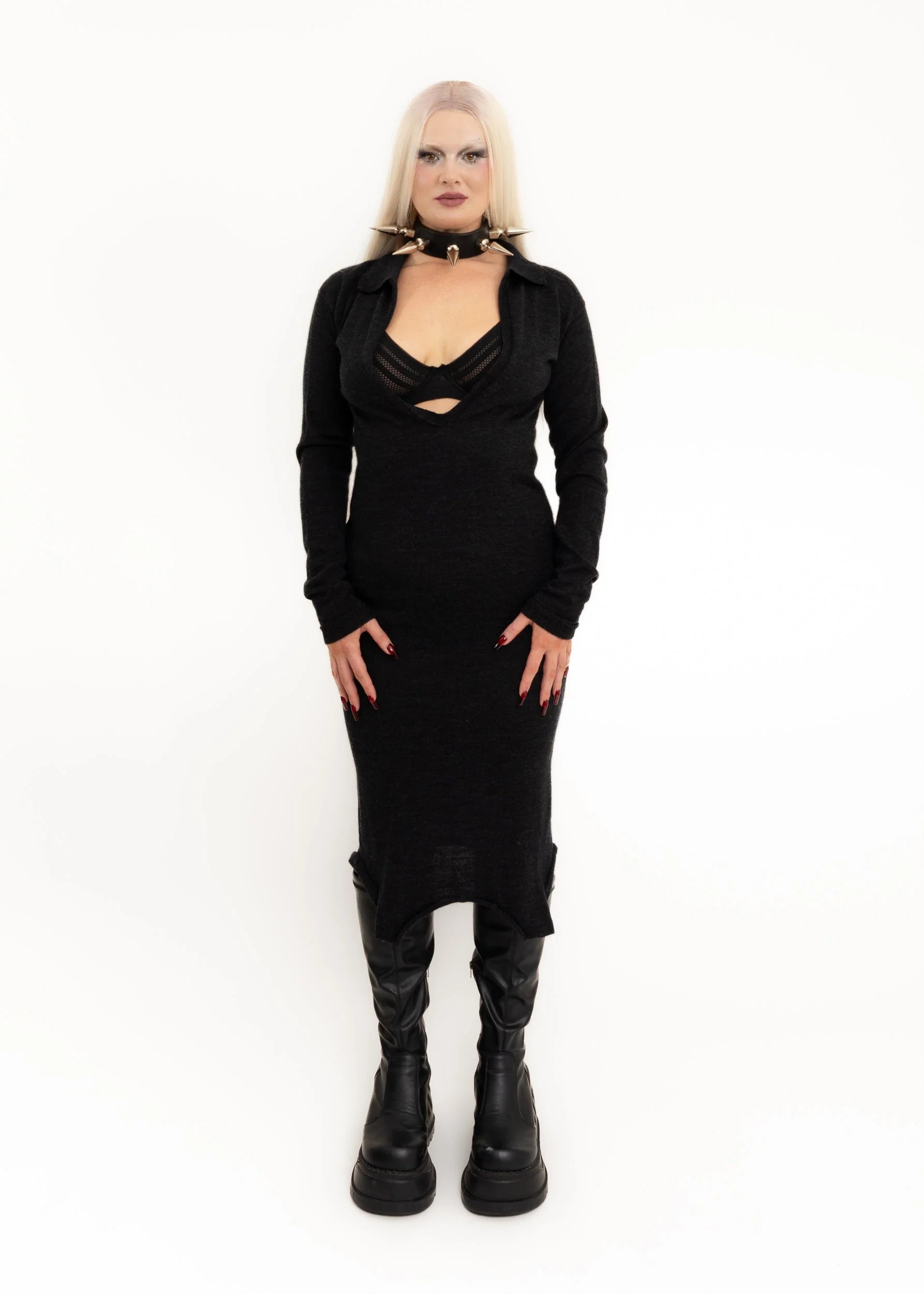 Nom* D Wool knit dress with plunging neckline