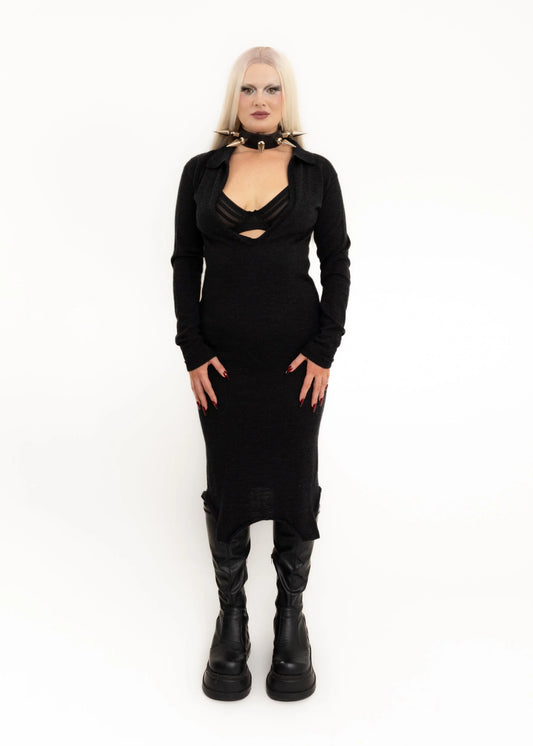 Nom* D Wool knit dress with plunging neckline