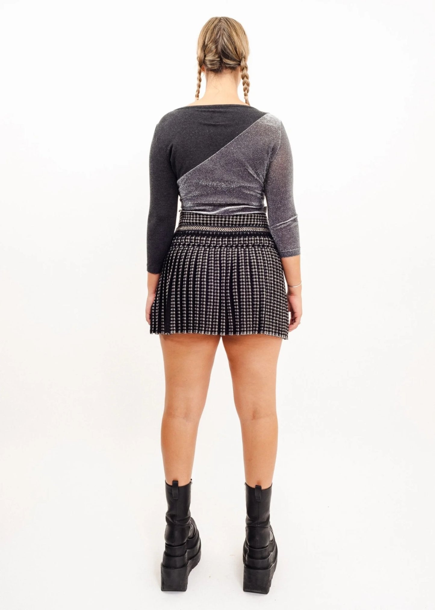 Roberto Cavalli Wool pleated mini skirt with chainmail detail