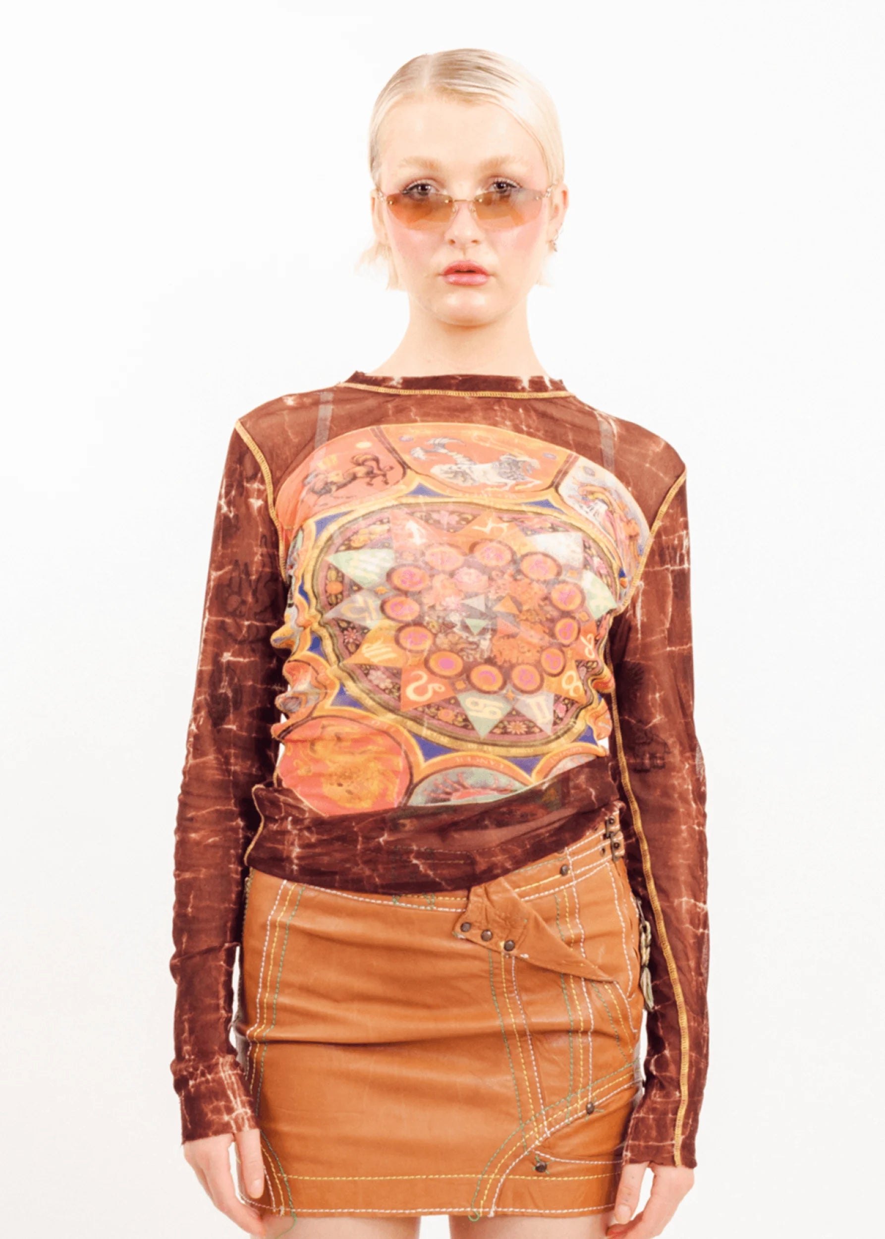 Jean Paul Gaultier 1998 vintage zodiac/ astrology print mesh top