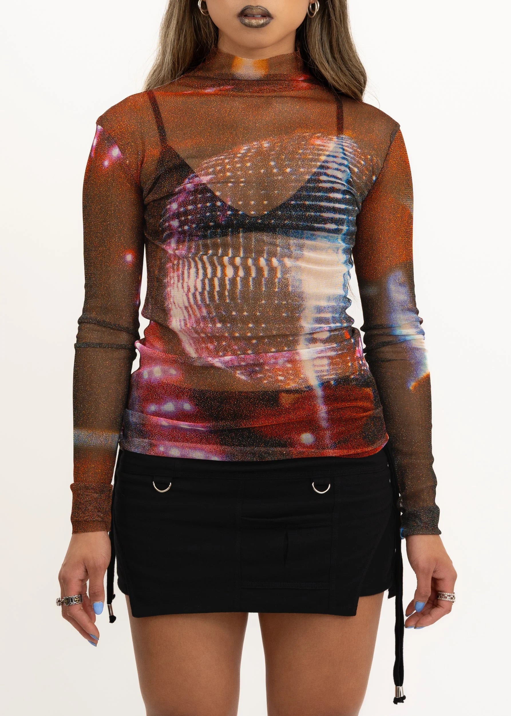 Jimmy D 1999 Mirror Ball print silk mesh top *BB exclusive