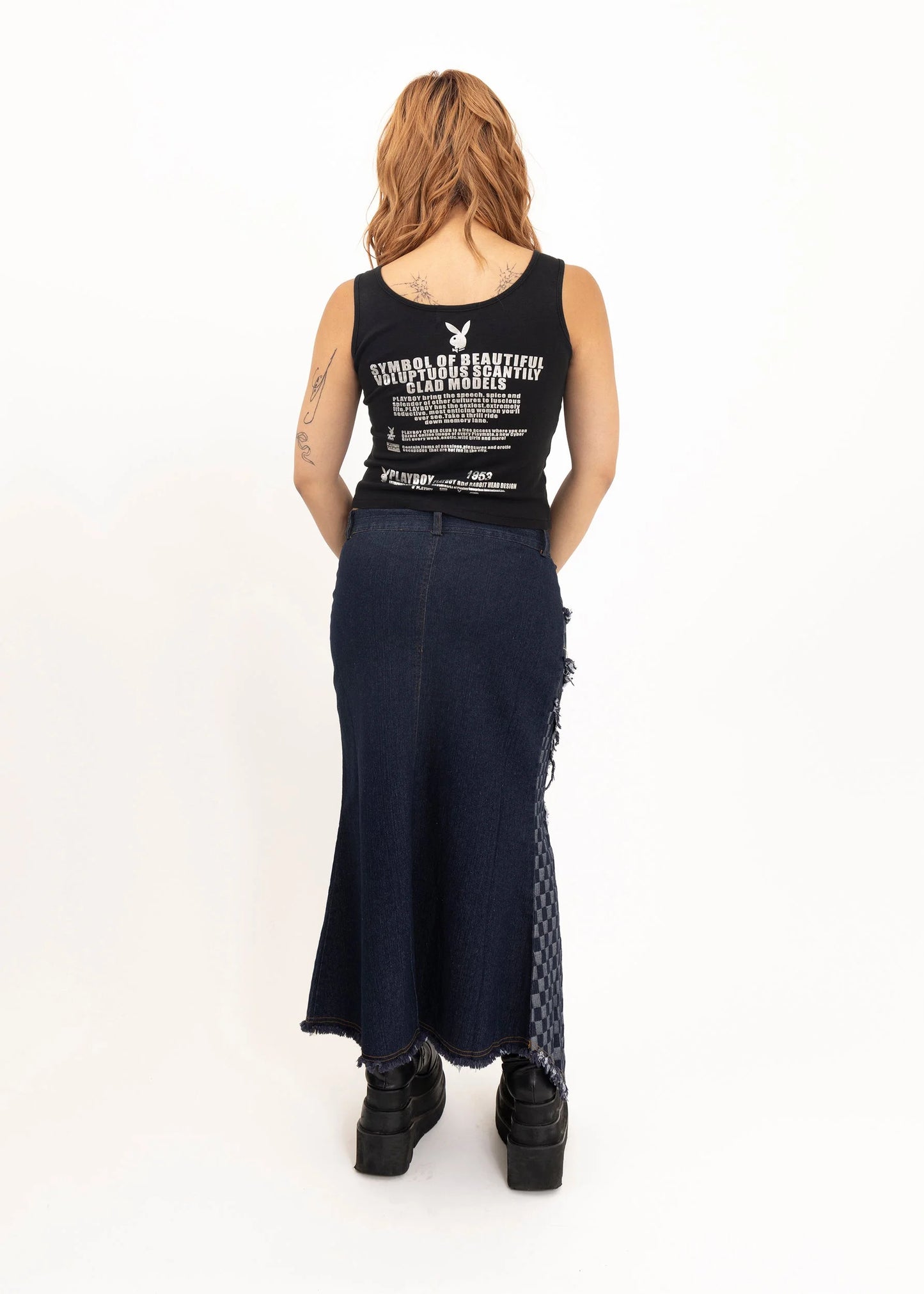 Bizarre Bazaar 2000s dead stock checkerboard denim maxi