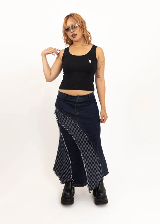 Bizarre Bazaar 2000s dead stock checkerboard denim maxi