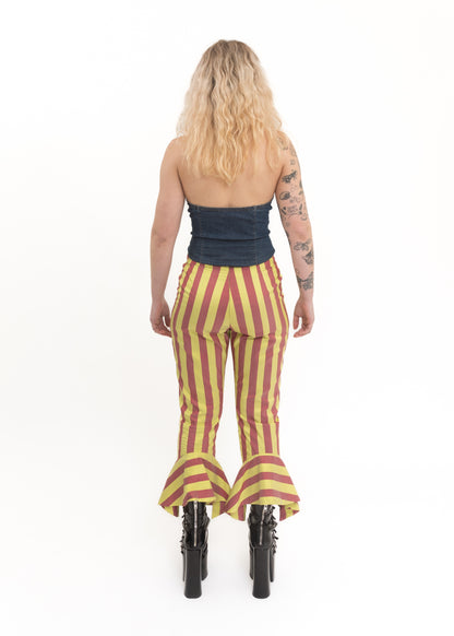 Striped silk dupion ruffle hem pants