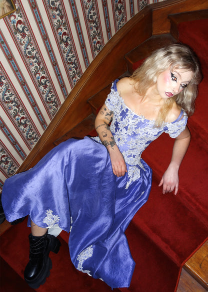 80s vintage dress with beaded lace appliqué