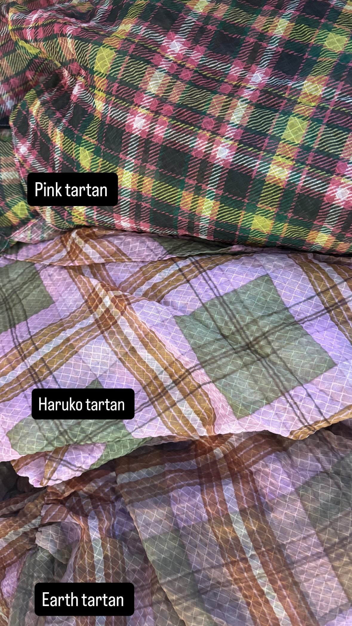 Plaid puff chiffon asymmetric dress- Earth Tartan