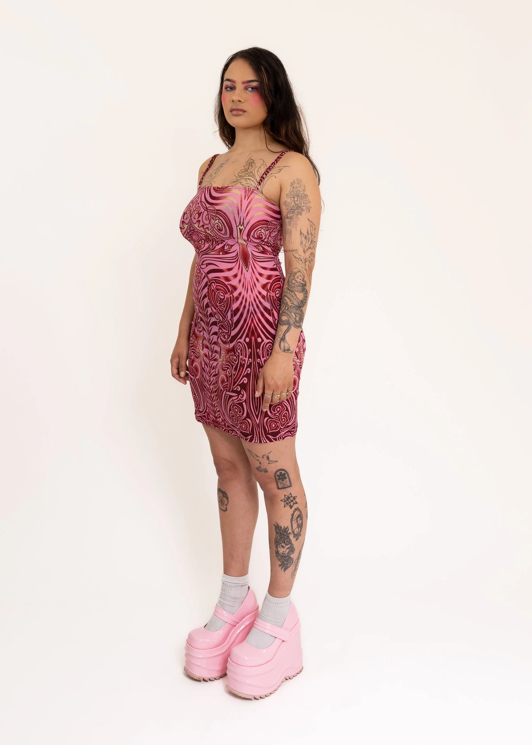 Bizarre Bazaar 90s neo tribal print mesh mini dress