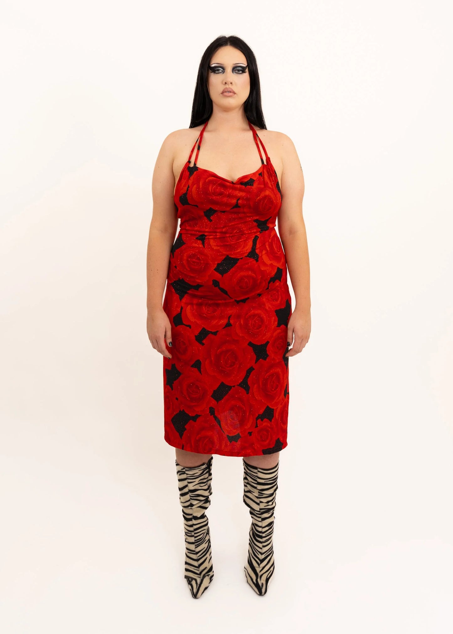 Bizarre Bazaar 90s vintage rose print halter dress