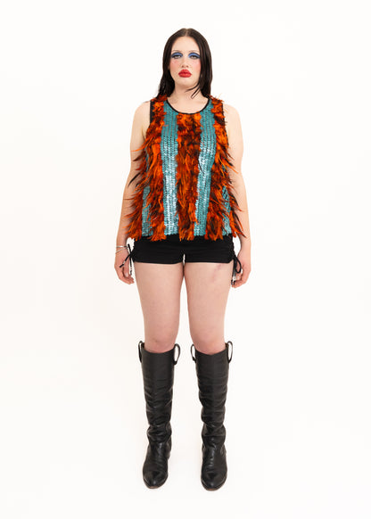 Feather trim tank top