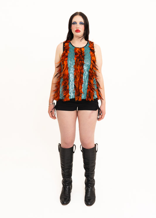 Feather trim tank top