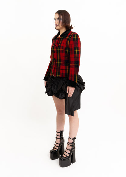 Japanese vintage tartan jacket with velvet cuffs and collar