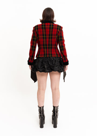 Japanese vintage tartan jacket with velvet cuffs and collar