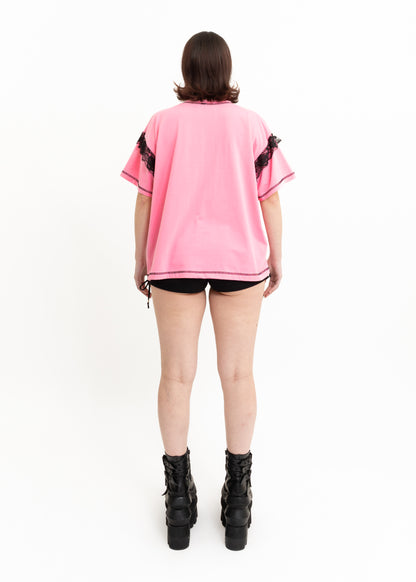 Anahera T-Shirt- Pink/ Lace Trim