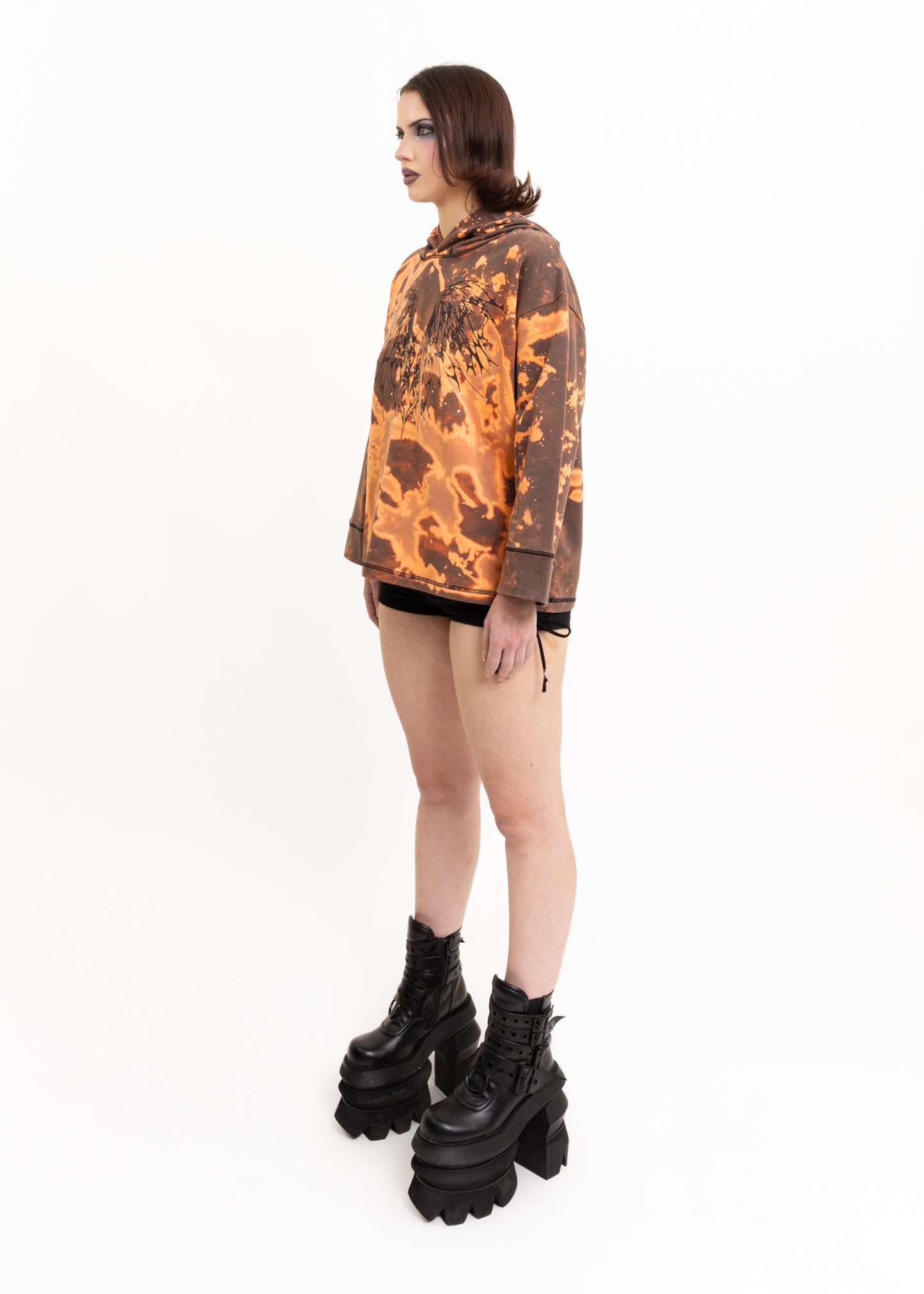 Anahera Long Sleeve Hooded T-Shirt- bleached/ bedazzled