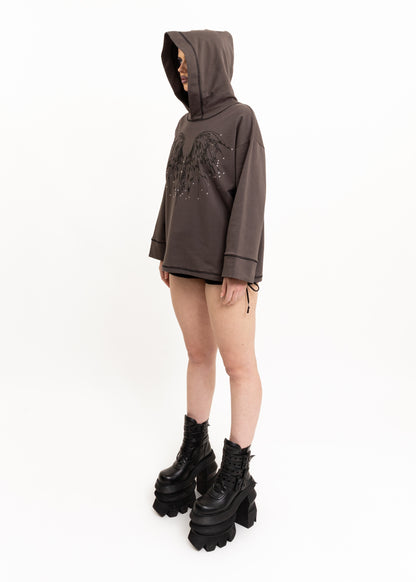 Anahera Long Sleeve Hooded T-Shirt- lace trim