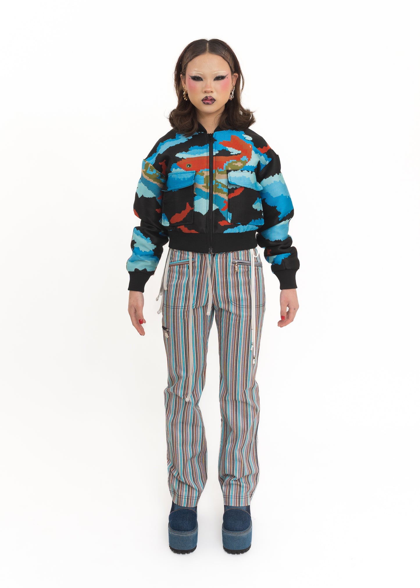 Koi fish print bomber jacket