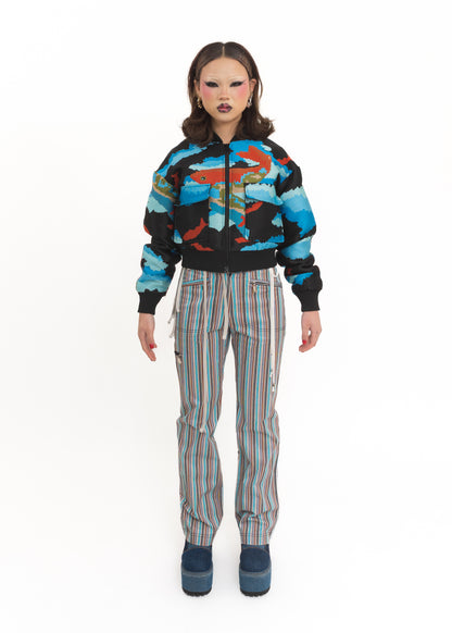 Koi fish print bomber jacket