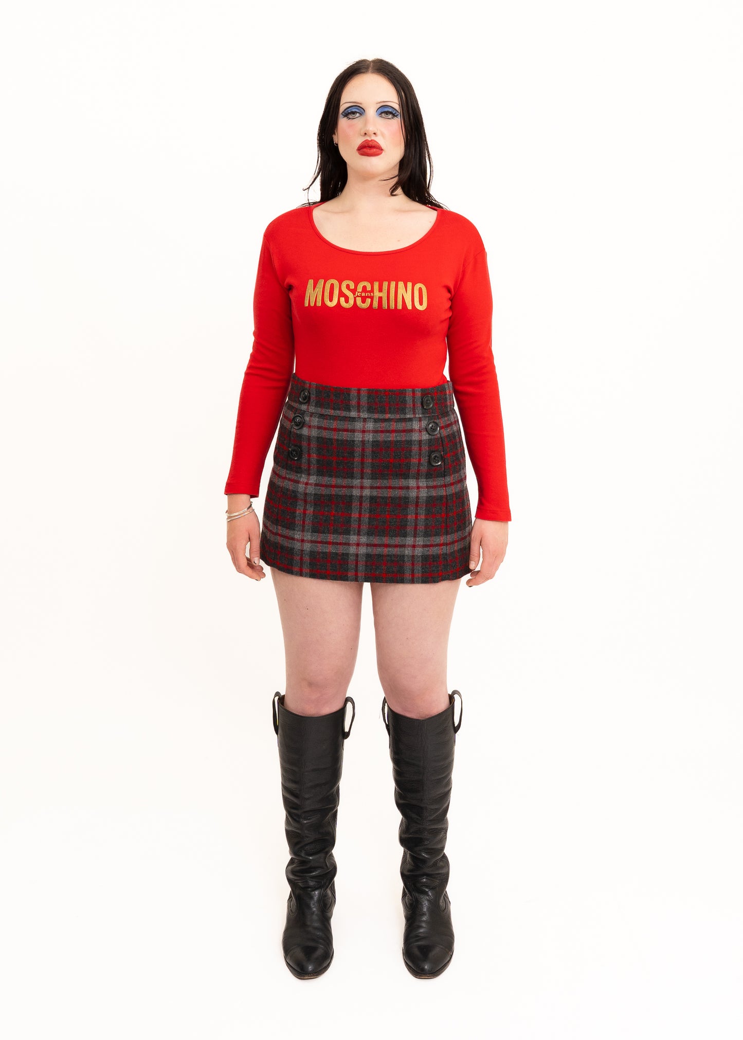 Wool-blend tartan mini skirt