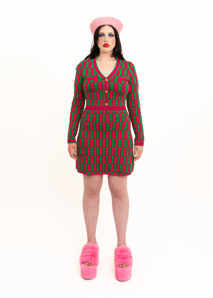 Mod patterned knit dress