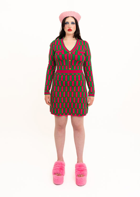 Mod patterned knit dress