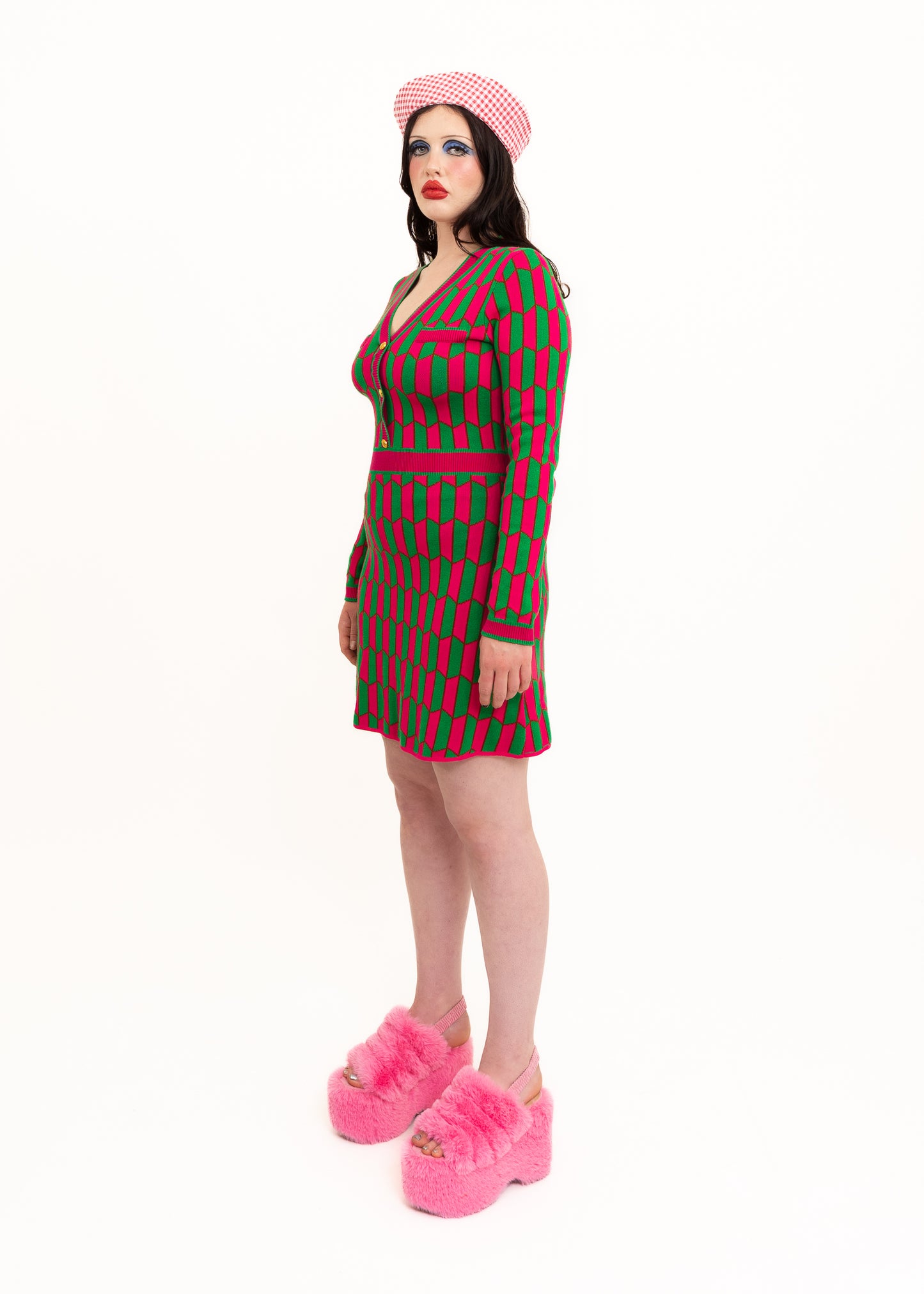 Mod patterned knit dress