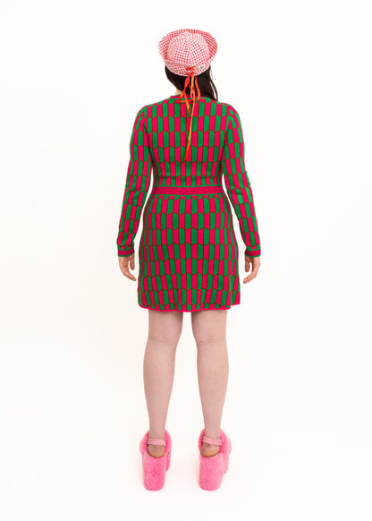 Mod patterned knit dress