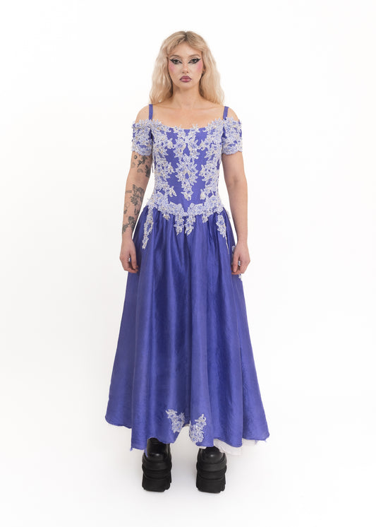 80s vintage dress with beaded lace appliqué