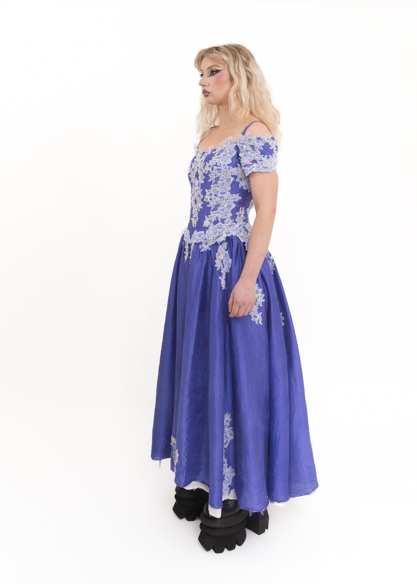 80s vintage dress with beaded lace appliqué