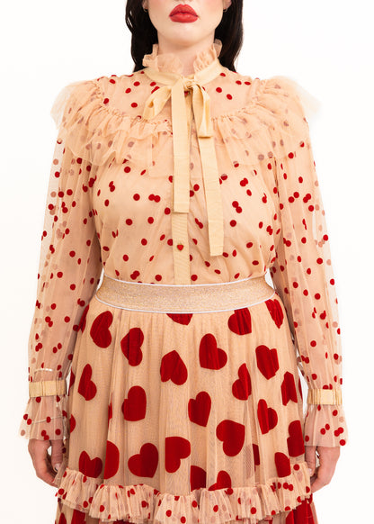 Velvet flocked tulle skirt and blouse co-ordinating set