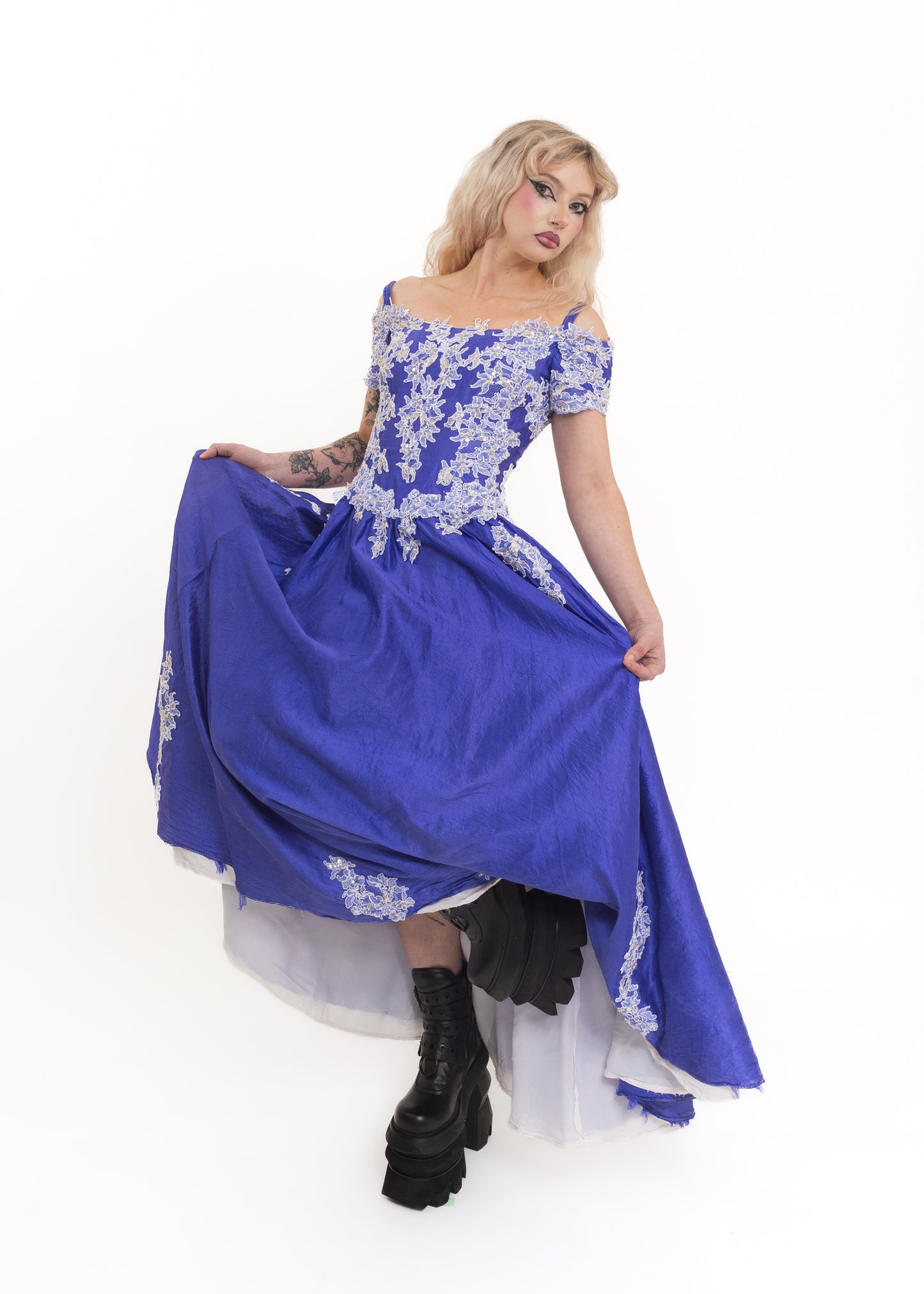 80s vintage dress with beaded lace appliqué