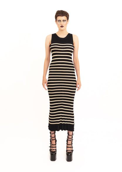 Striped knit maxi dress with keyhole back