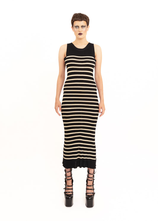 Striped knit maxi dress with keyhole back